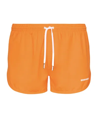 Dsquared2 Logo Printed Drawstring Swim Shorts In Orange