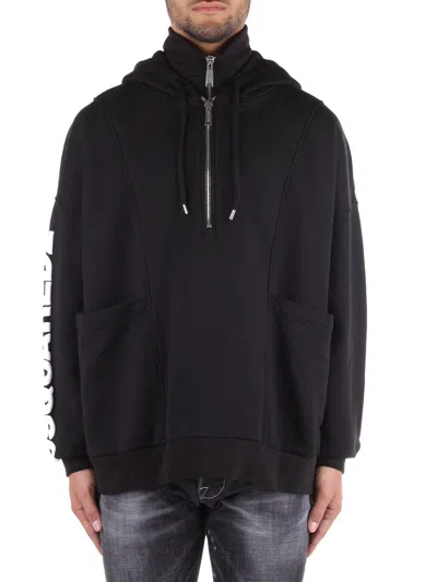 Dsquared2 Logo-printed Half-zipped Drawstring Hoodie In Black