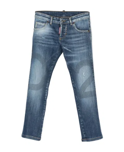 Dsquared2 Logo Printed Jeans In Blue