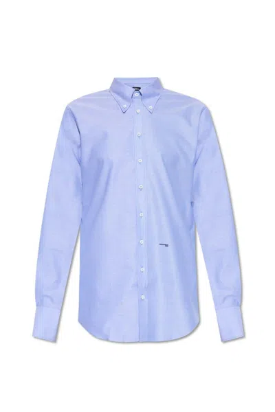 Dsquared2 Logo-printed Long-sleeved Button-up Shirt In Clear Blue