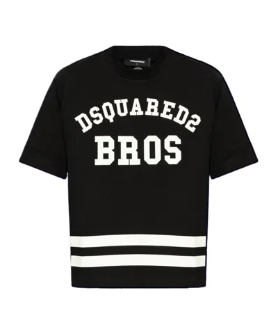 Dsquared2 Logo Printed Striped Crewneck T-shirt In Black