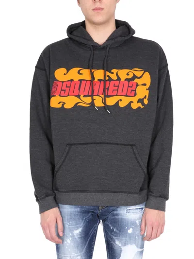 Dsquared2 Dsquared Logo Printed Hoodie Sweatshirt For Men In Gray