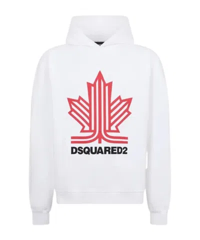 Dsquared2 Ski Leaf Graphic-print Cotton Hoodie In White