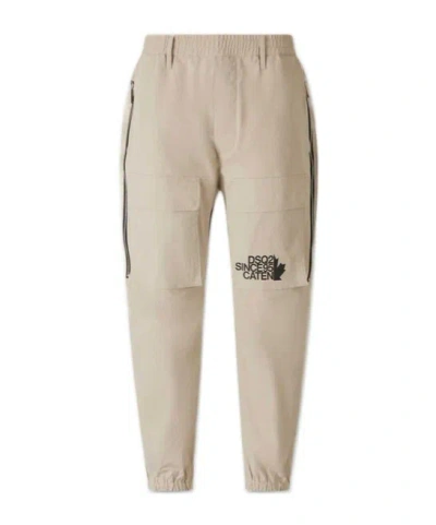 Dsquared2 Logo Printed Tapered-leg Trousers In Neutral