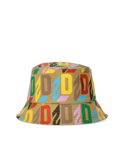 Dsquared2 D2 Monogram Multicolor Bucket Hat In Neutrals