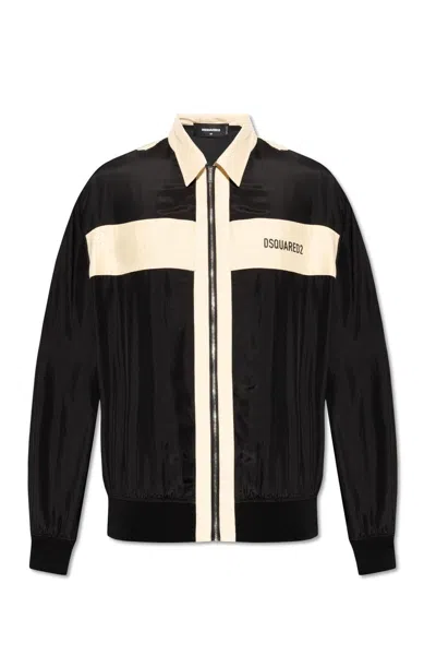 Dsquared2 Logo Printed Zipped Jacket In Black