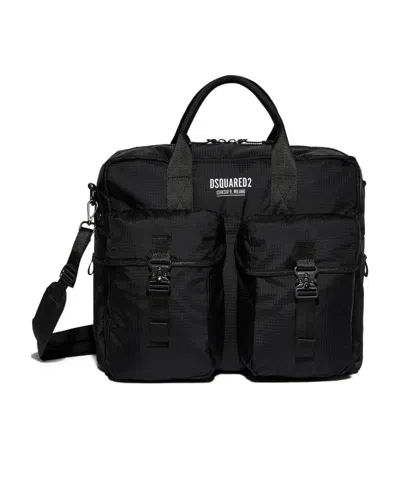 Dsquared2 Logo Printed Zipped Laptop Bag In Black