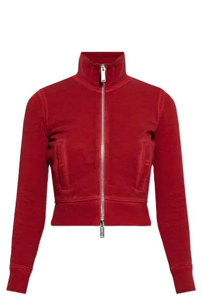 Dsquared2 Logo Printed Zipped Sweatshirt In Red