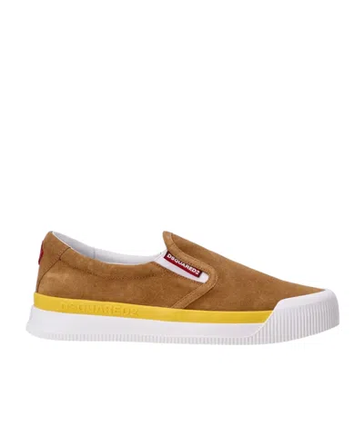 Dsquared2 Logo-raised Slip-on Sneakers In Brown