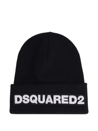Dsquared2 Wool Hat With Embroidered Logo In Blue