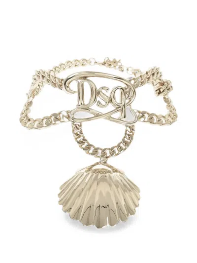 Dsquared2 Logo Shell Necklace In Metallic