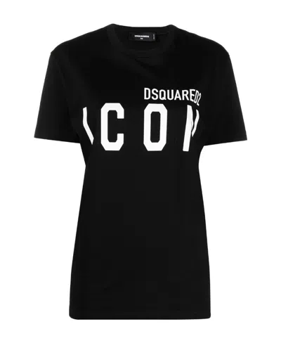 Dsquared2 Black Crewneck T-shirt With Maxi Logo Print On The Front