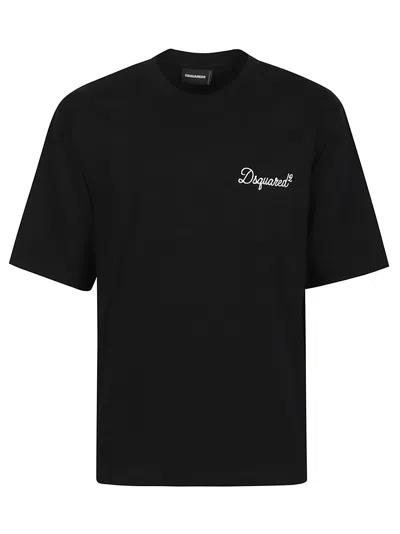 Dsquared2 Logo Signature Loose Cotton T-shirt In Black