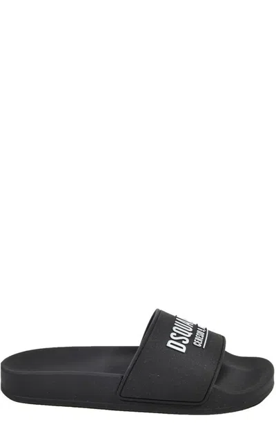 Dsquared2 Logo-print Flat Slides In Black