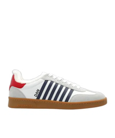 Dsquared2 Iconic White Calf Leather Boxer Sneakers In Multi