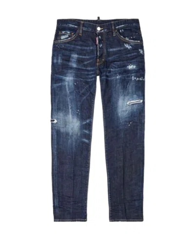Dsquared2 Logo Straight Jeans In Blue