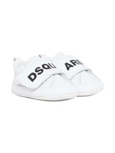 DSQUARED2 LOGO-STRAP LEATHER SNEAKERS