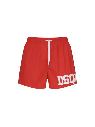 Dsquared2 Logo Swimsuit In Contrasting Colour In Rosso