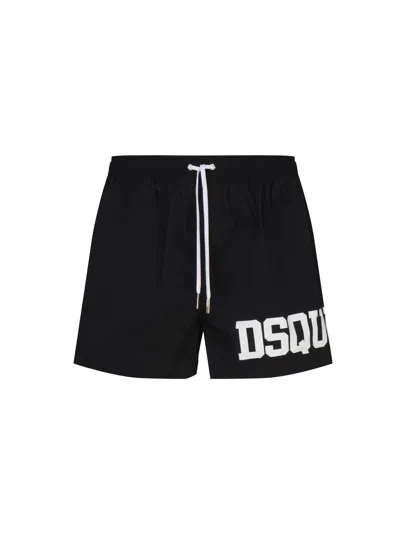Dsquared2 Logo Swimsuit In Contrasting Color In Black