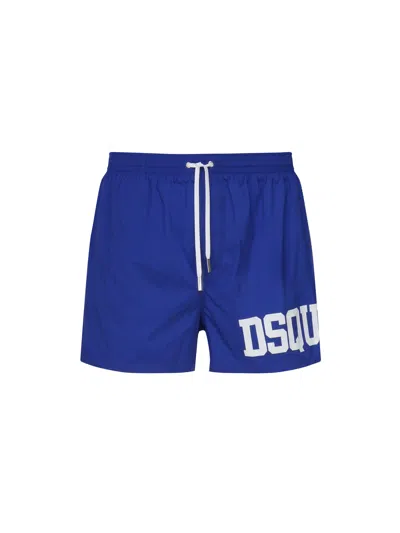 Dsquared2 Logo Swimsuit In Contrasting Color In Blue/white