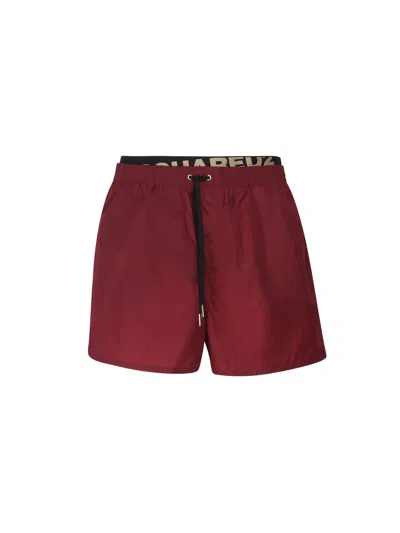 Dsquared2 Logo Swimsuit In Nylon In Bordeaux