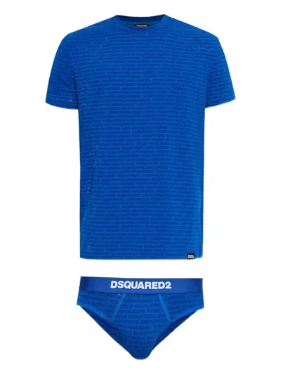 Dsquared2 Logo T-shirt And Boxers Set In Blue