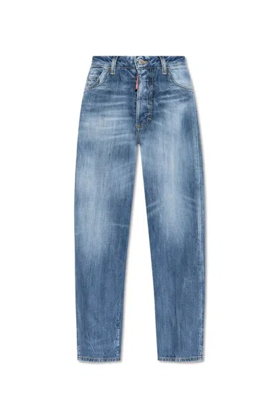 Dsquared2 Logo Tag Cropped Jeans In Blue