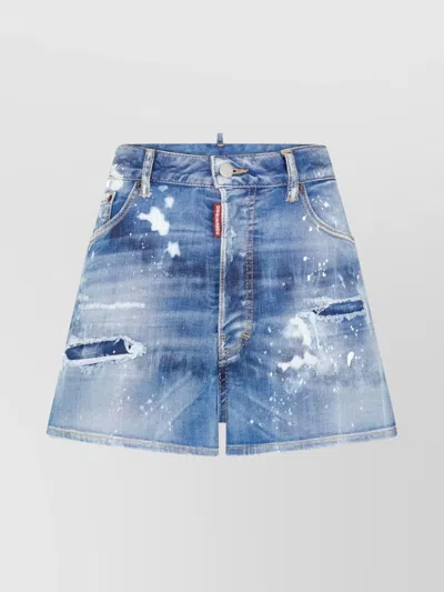 DSQUARED2 LOGO-TAG DISTRESSED DENIM SHORTS