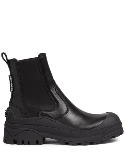 Dsquared2 Logo-tag Leather Boots In Black