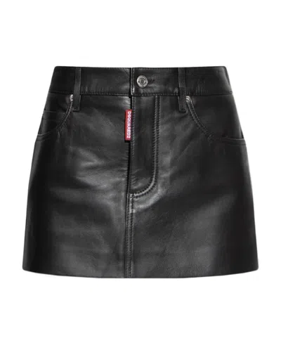 Dsquared2 Woman Mini Skirt Black Size 8 Ovine Leather