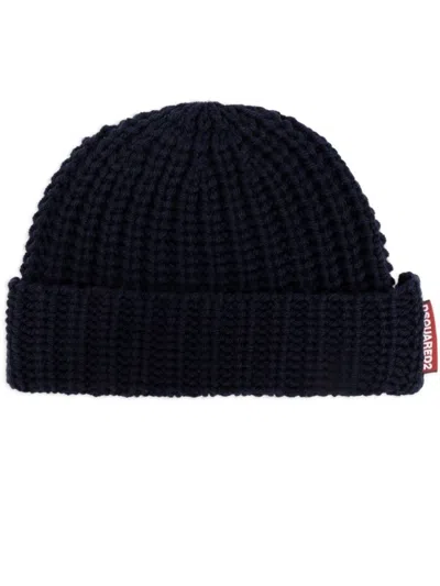 Dsquared2 Logo-tag Wool Beanie In Blue