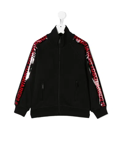 Dsquared2 Logo Tape Zip-up Sweatshirt In Black