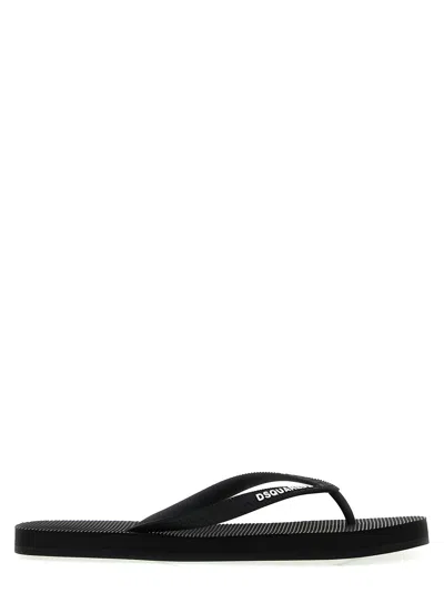 Dsquared2 Logo Thong Sandals In Nero