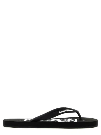 Dsquared2 Logo Thong Sandals In White/black