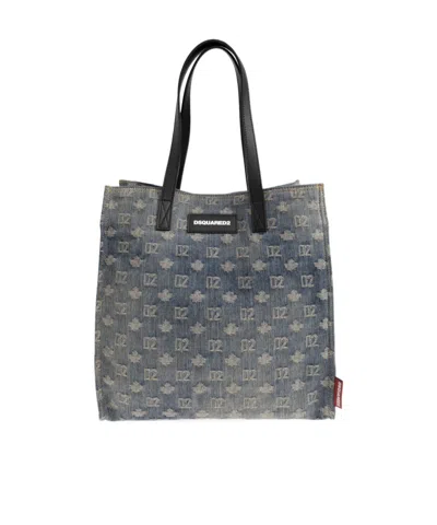 Dsquared2 Monogram-jacquard Denim Tote Bag In Blue