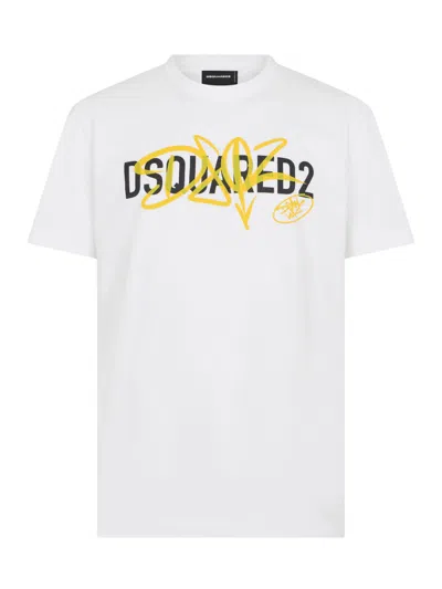 Dsquared2 Slim Fit Cotton T-shirt With Contrasting Logo Print In White