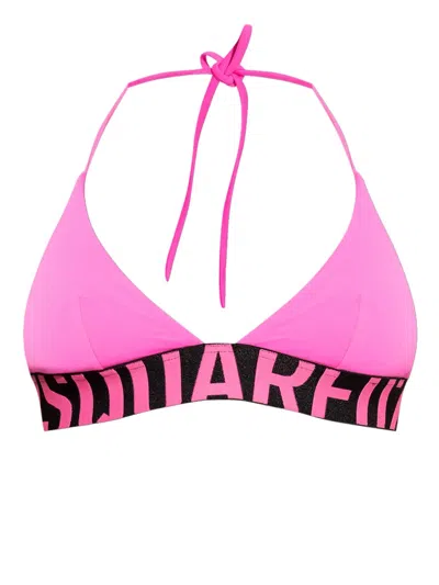 Dsquared2 Logo-underband Bikini Top In Pink