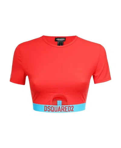 Dsquared2 Logo-underband Cropped T-shirt In Orange