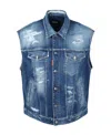 Dsquared2 Sleeveless Denim Jacket With Distressed Details In Blue
