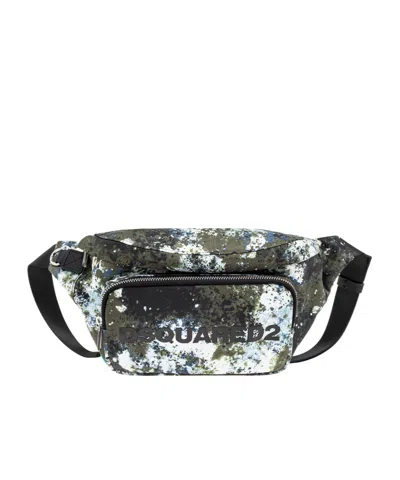 Dsquared2 Splatter-print Zipped Shoulder Bag In Black