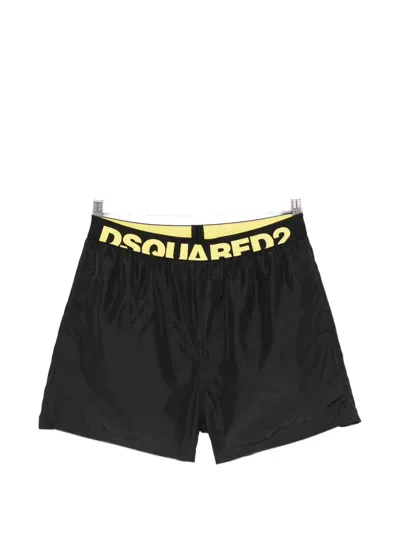 Dsquared2 Logo Waistband Beach Shorts In Black