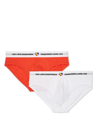 Dsquared2 Logo-waistband Briefs (pack Of Two) In Orange