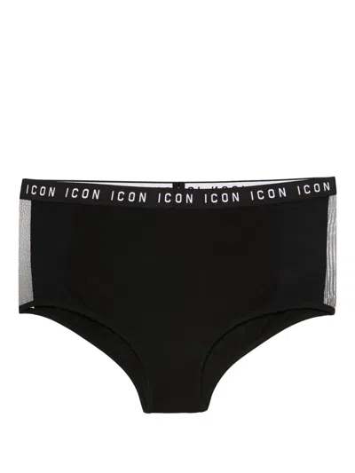 Dsquared2 Logo-waistband Mesh-panelled Brief In Black