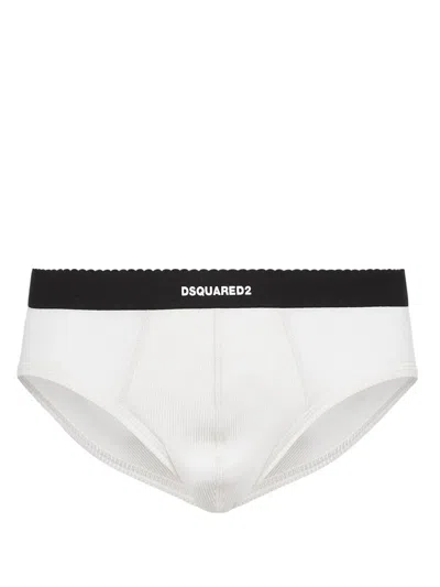 Dsquared2 Logo-waistband Ribbed Briefs In White