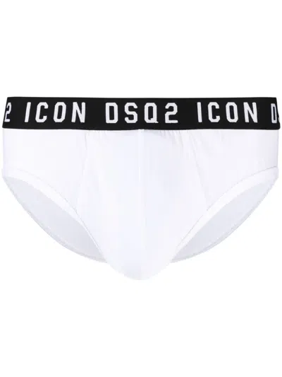 Dsquared2 Logo Waistband Stretch Briefs In White