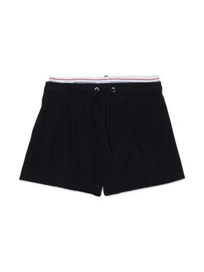 Dsquared2 Kids' Logo-waistband Swim Shorts In Black