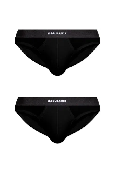 Dsquared2 Logo Waistband Two-pack Briefs In Black
