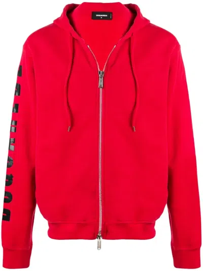 Dsquared2 Logo-print Zip-up Hoodie In Red