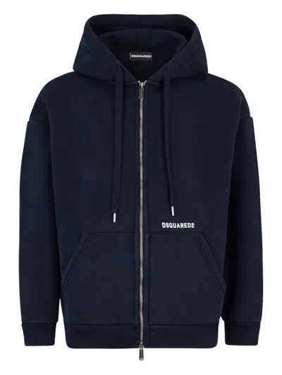 Dsquared2 Logo Zipped Hooded Jacket In Blue