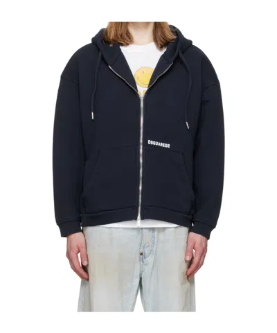 Dsquared2 Logo Zip-up Hoodie In Blue